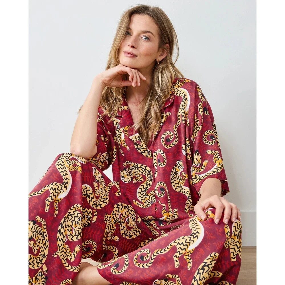 PRINTFRESH Twisted Tiger Pajama Set Merlot XL - Picture 4 of 4